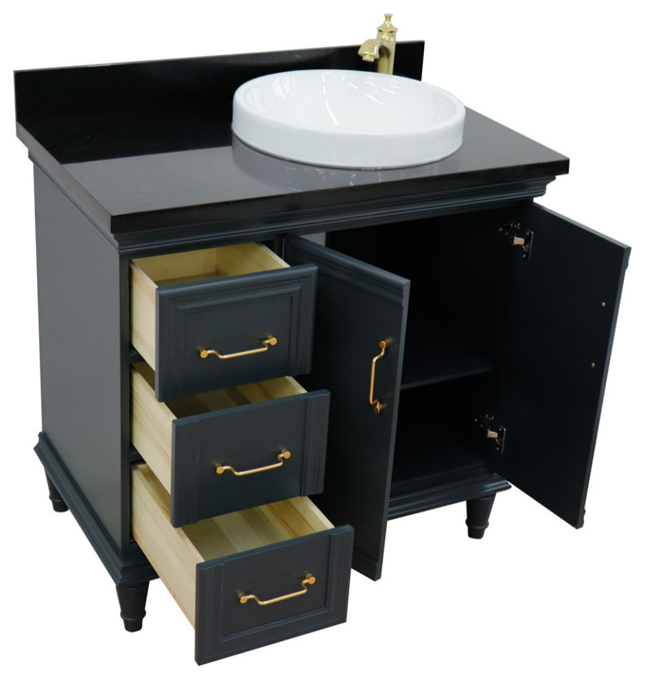 37" Single Vanity, Dark Gray Finish With Black Galaxy