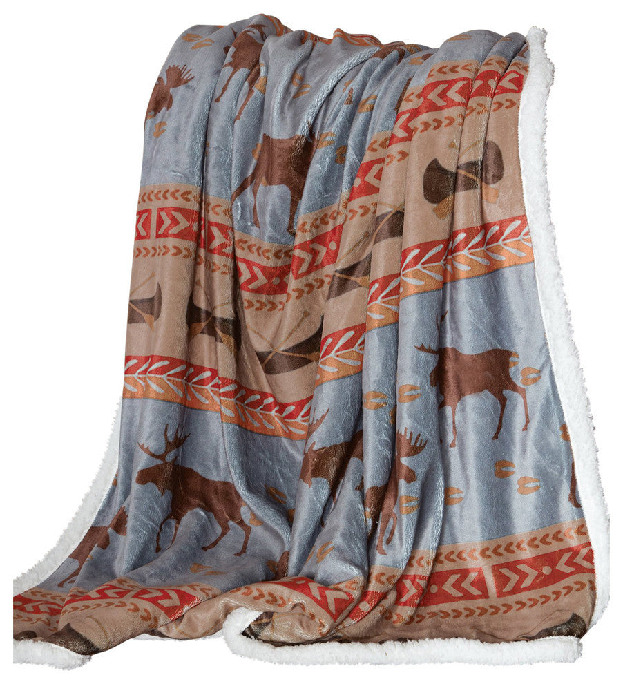 Carstens Moose Tracks Rustic Cabin Sherpa Fleece Throw Blanket, 54"x68"