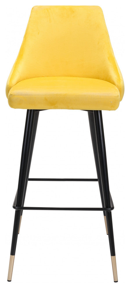 41" Yellow Velvet Color Pop Bar Chair