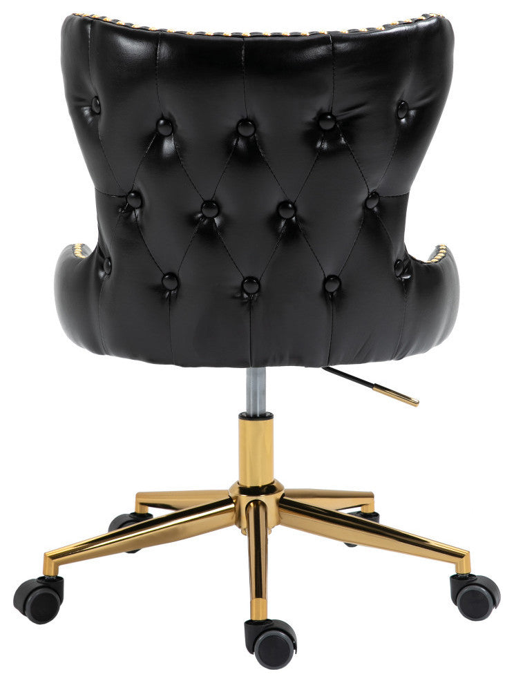 Hendrix Swivel and Adjustable Vegan Leather Office Chair, Black, Rich Gold Base