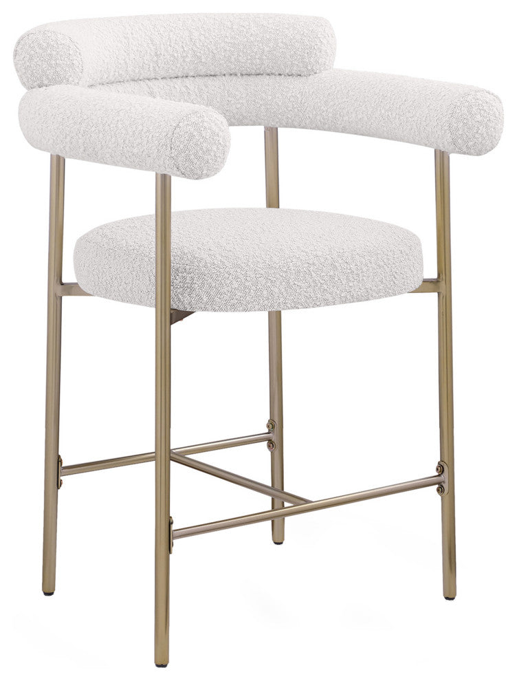 Blake Boucle Fabric Upholstered Counter Stool, Set of 2, Cream, Brushed Finish