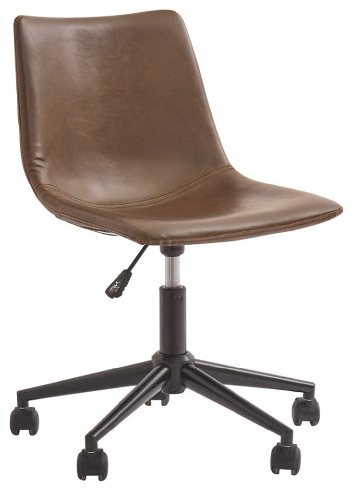 Benzara BM190090 Metal Swivel Chair Upholstery & Adjustable Seat, Brown & Black