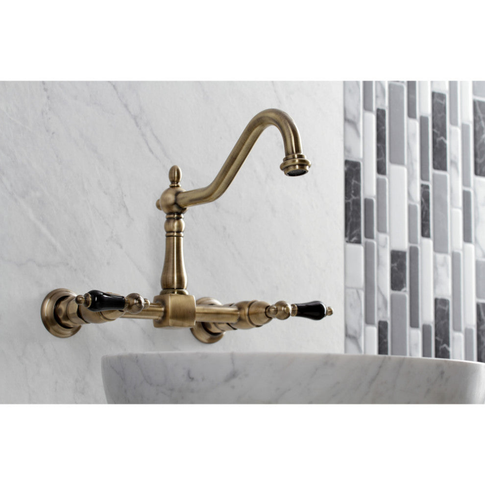 Kingston Brass KS1243PKL Duchess Wall Mount Bridge Kitchen Faucet, Antique Brass
