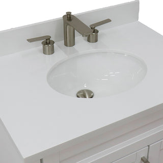 31" Single Sink Vanity, White Finish With Engineered Stone Top With Oval Sink