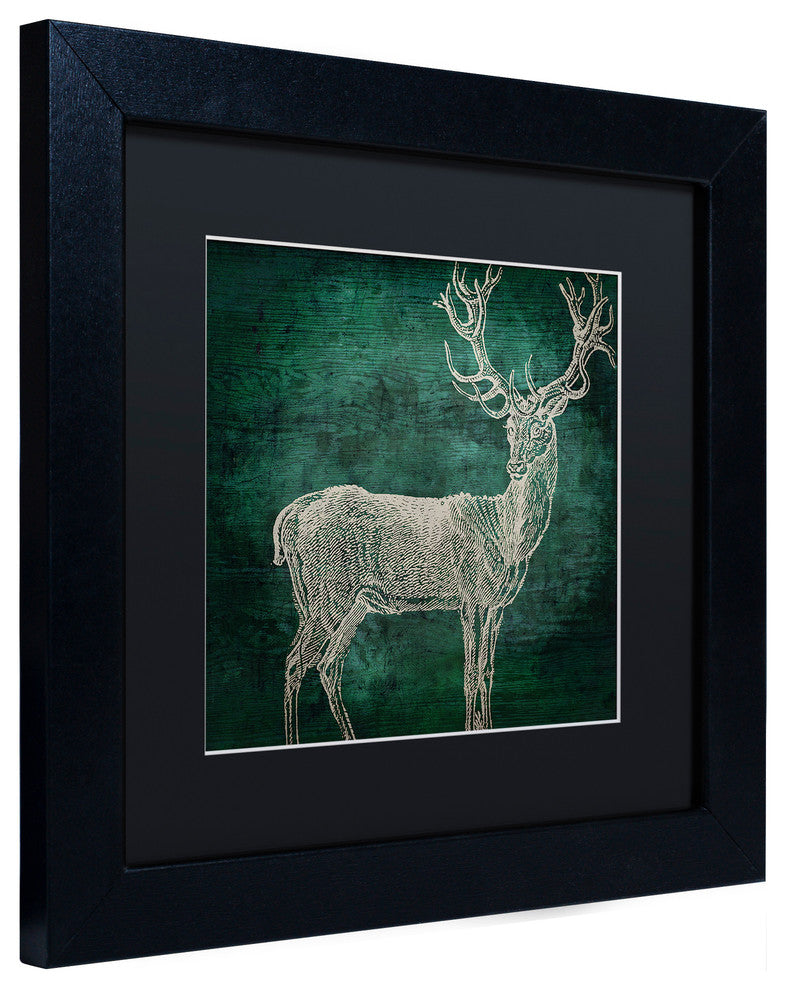 Color Bakery 'Emerald Deer' Art, Black Frame, Black Matte, 11"x11"
