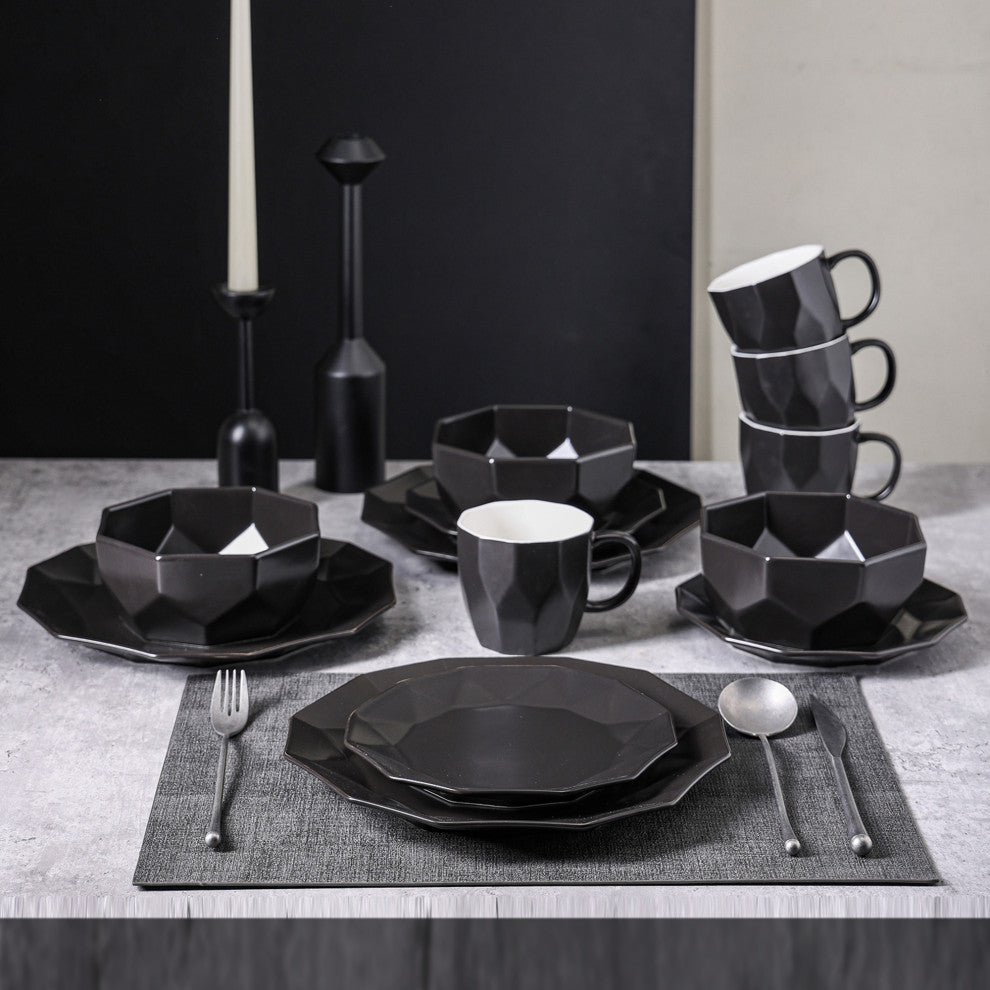 Stone Lain Jamie Porcelain 16 Piece Dinnerware Set, Black