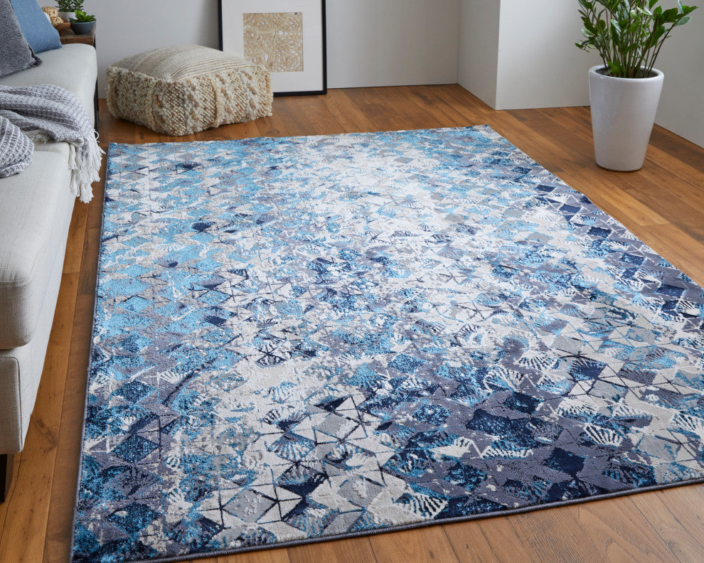 Weave & Wander Armada Art Nouveau Blue/Navy Blue Rug, 5'x8'