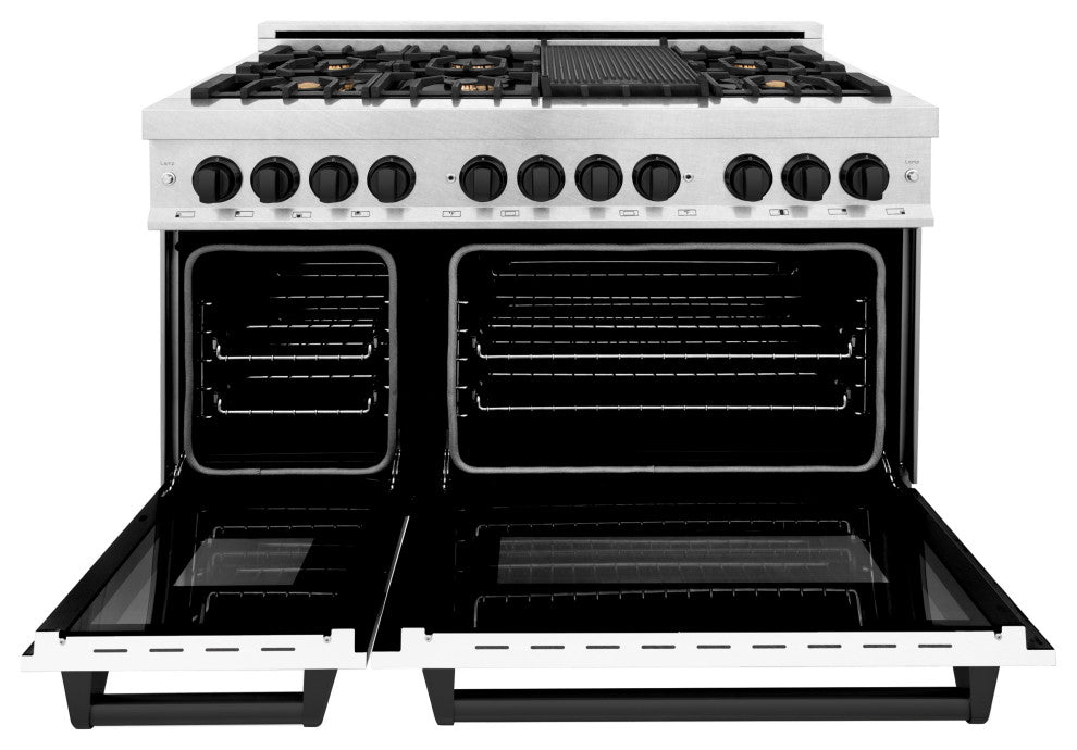 ZLINE 48" Dual Fuel Range, DuraSnow With White Matte Door RASZ-WM-48-MB