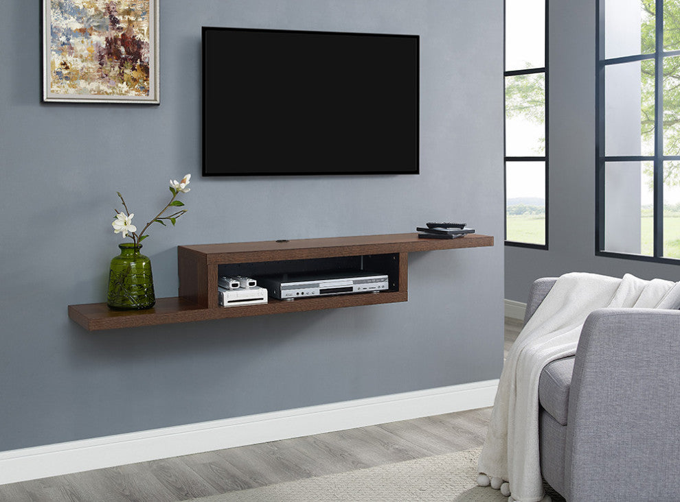 Asymmetrical Wall Mounted TV Console Entertainment Center Wall Decor 60-inch, Columbian Walnut