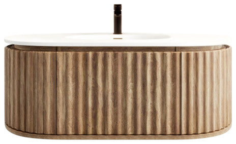 Eviva Haven 39" Medium Oak Wall Mount Vanity, White Solid Surface Integrated Top