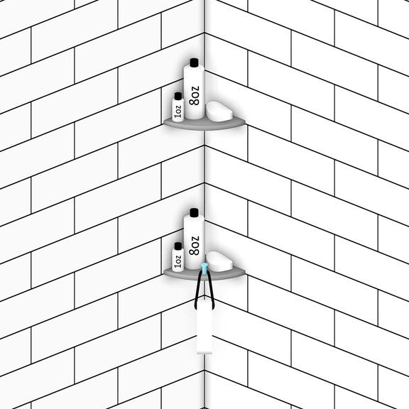 TileWare Boundless 6 inch Corner Shelf Bone Shower Bathroom, Matte Black Hook