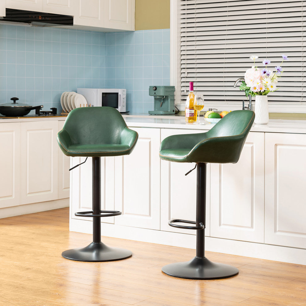 Hunter Green Vintage Leatherette Bar Stool, Set of 2