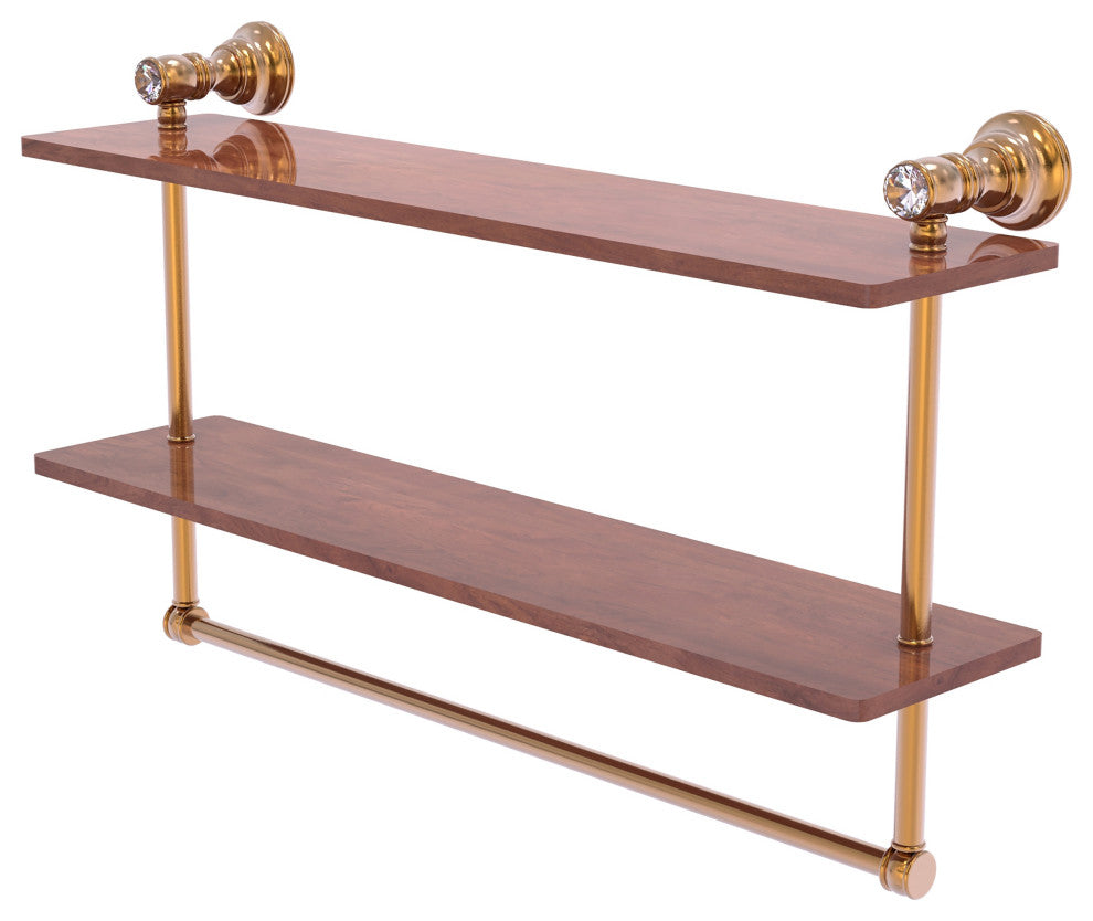 Carolina Crystal 22" Double Wood Vanity Shelf with Towel Bar, Brushed Bronze