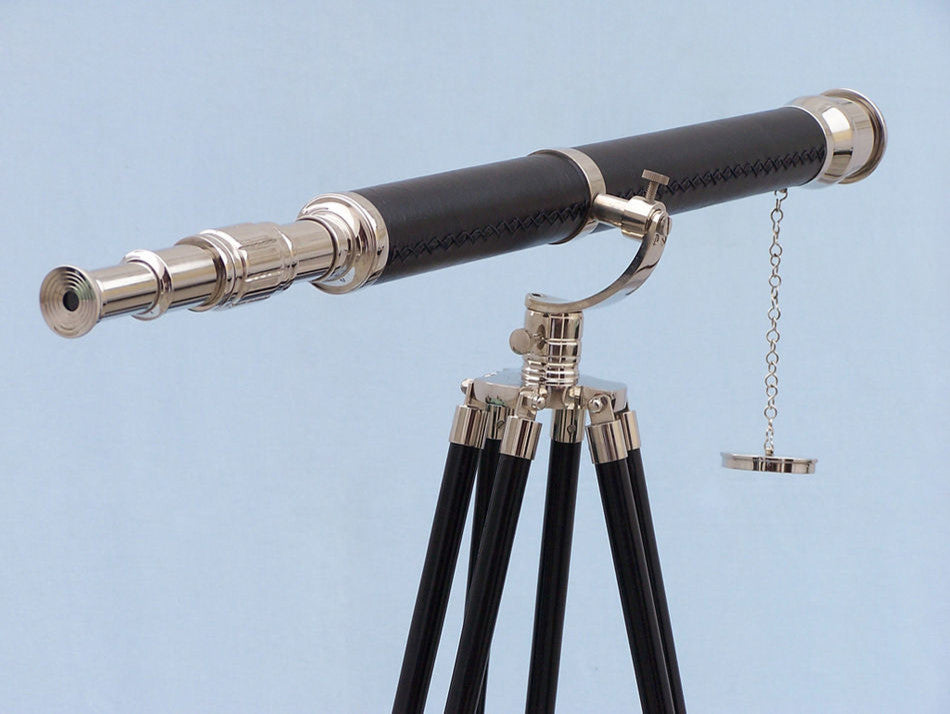 Floor Standing Chrome- Leather Galileo Telescope 65''''- Nautical Decor- Nautical