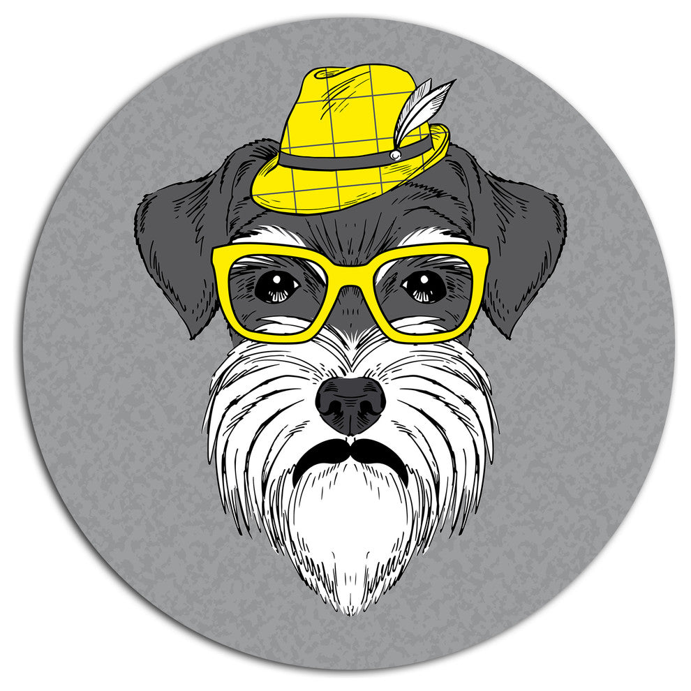 Schnauzer With Hat And Glasses, Animal Art Disc Metal Artwork, 36"
