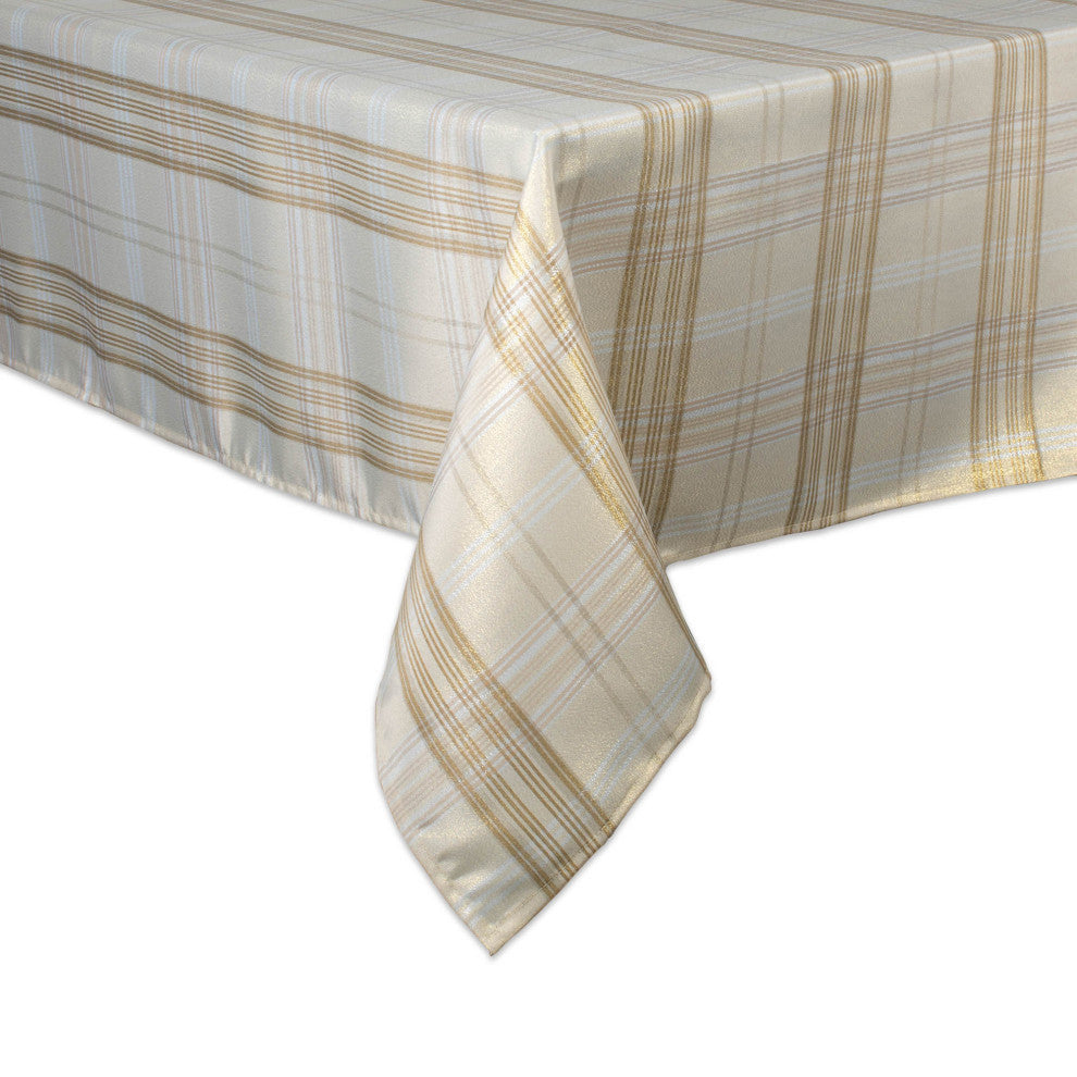 Cream Metallic Plaid Tablecloth 52"x52"