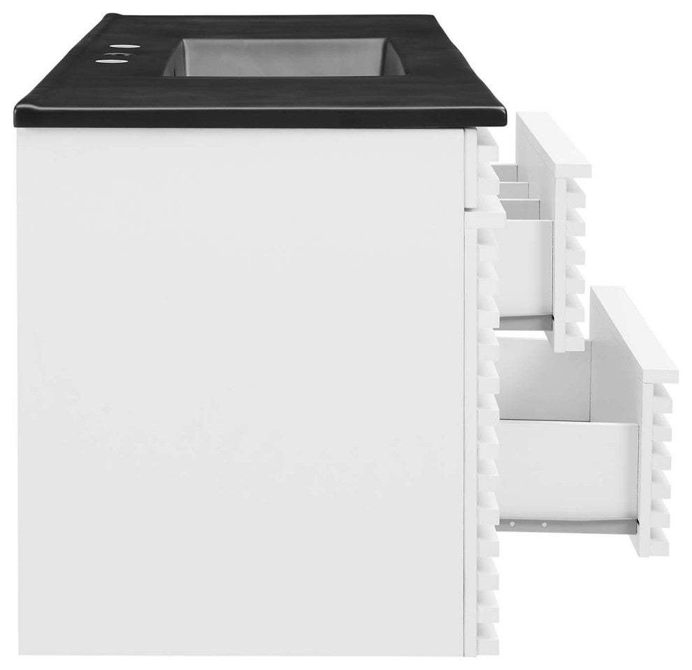 Render 48" Wall-Mount Bathroom Vanity, White Black