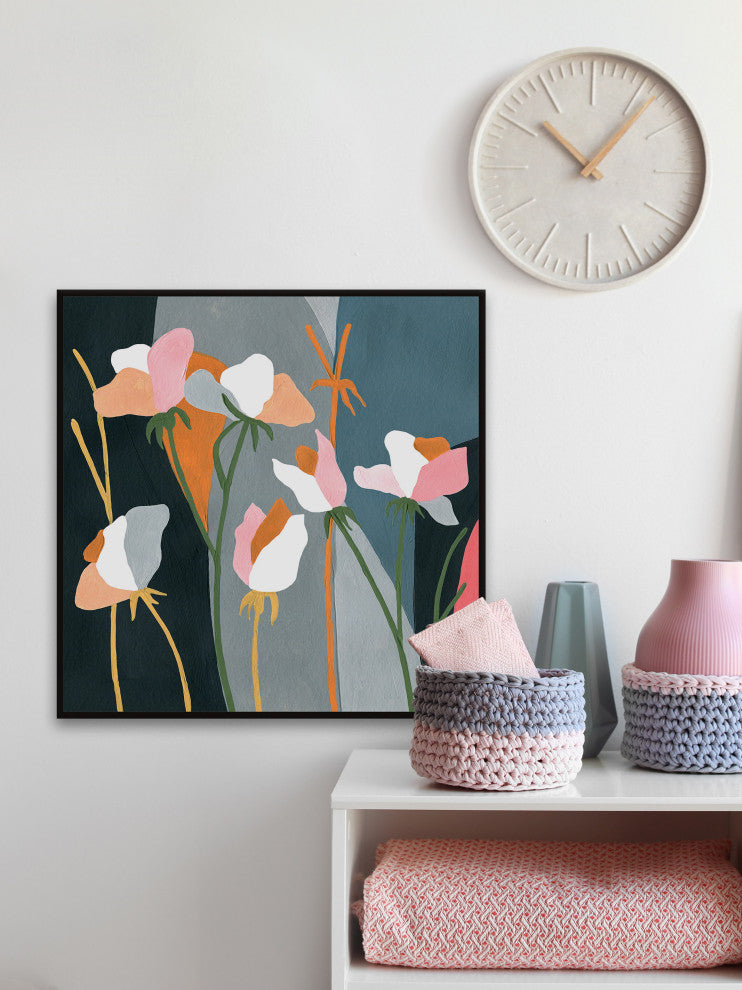 "Flourishing Flowers" Floater Framed Painting Print on Canvas
