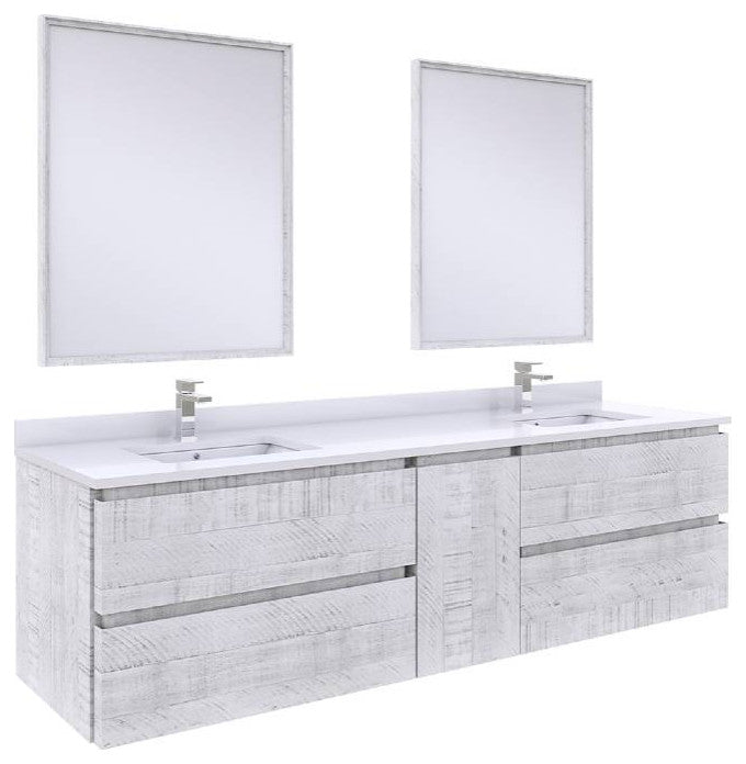 Fresca Formosa Modern 72" Rustic White Double Sink Vanity, Faucet Fft3111bn