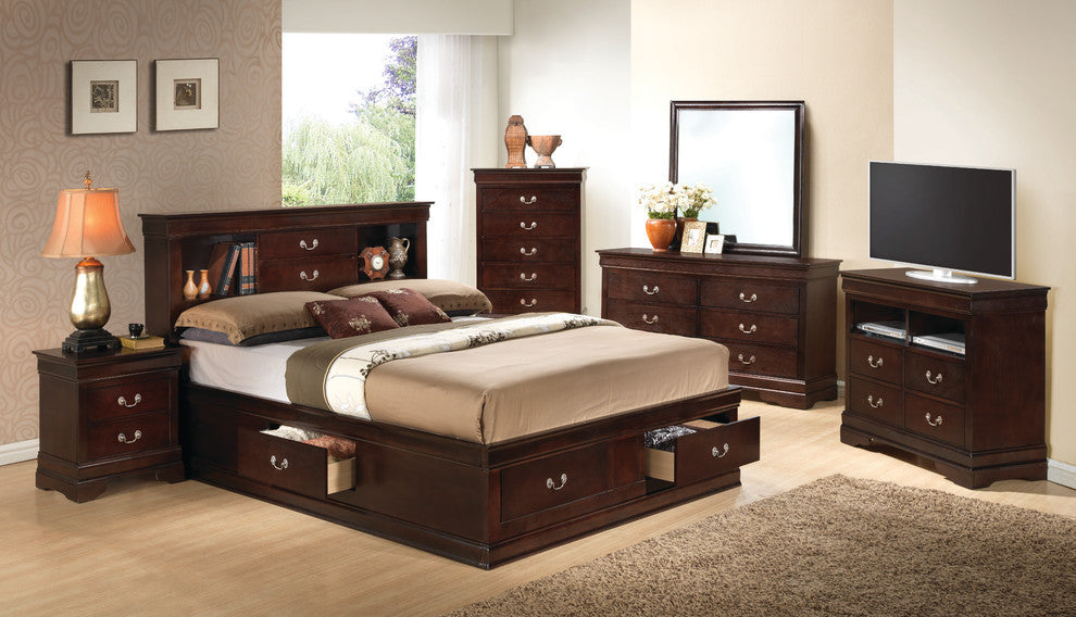 Barton Storage Bed, Cappuccino, Queen