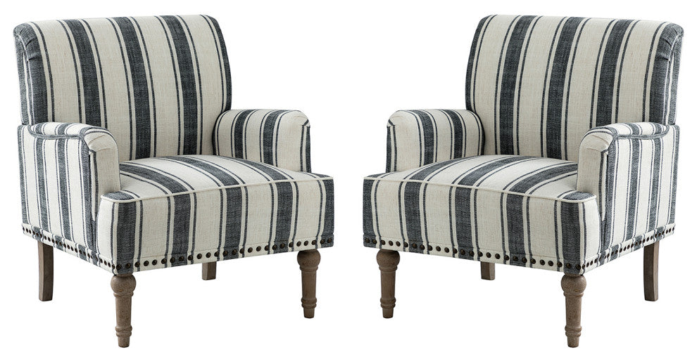 Comfy Living Room Armchair With Stripe Design Set of 2, Black