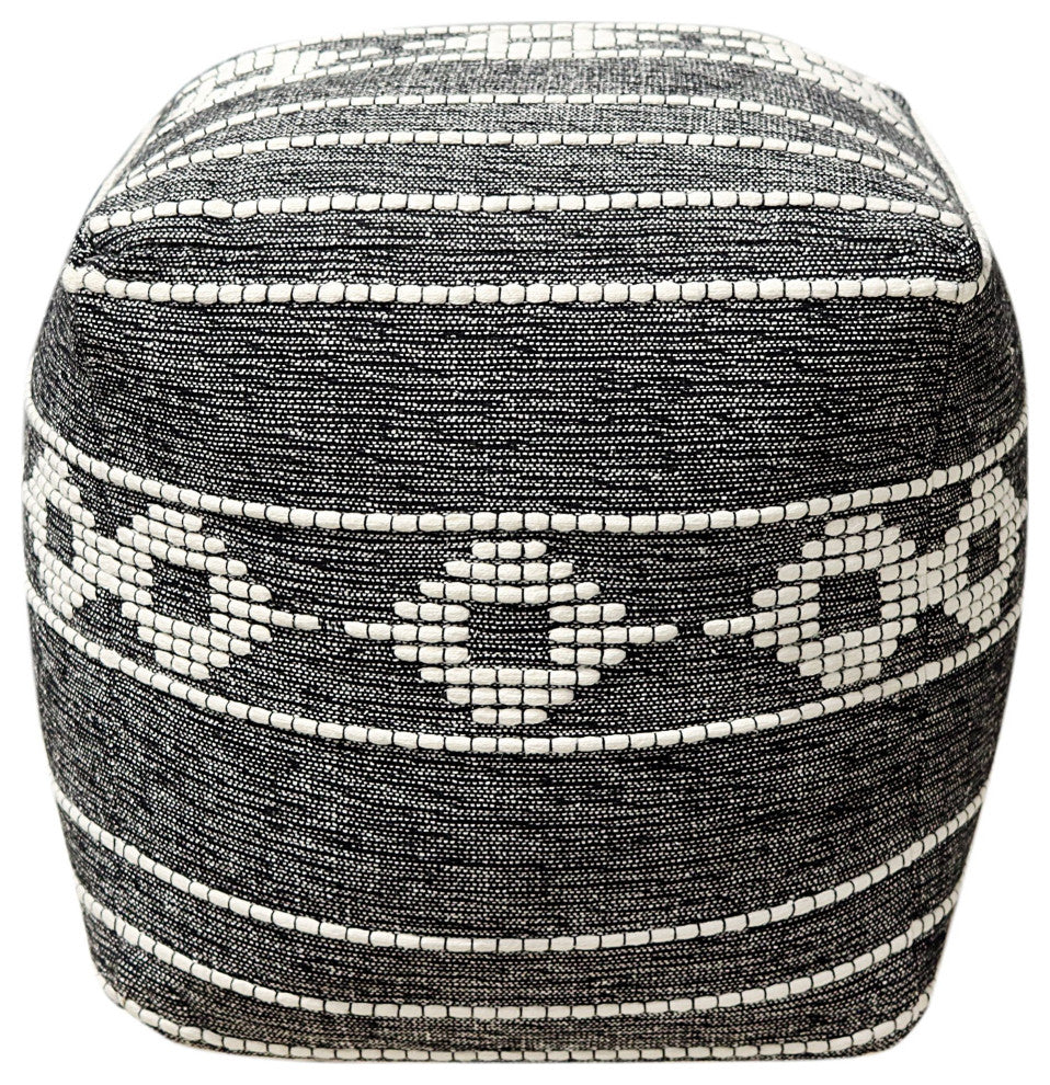 Ivory Hand-woven Moline Pouf, 18" Cube
