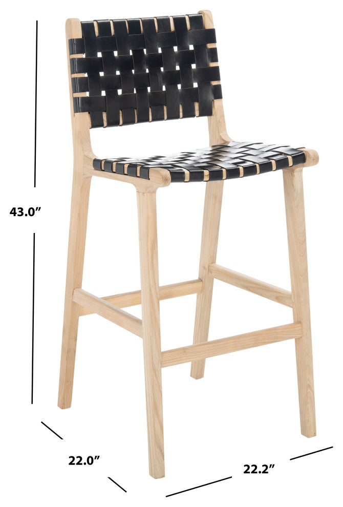 Safavieh Adah Leather Bar Stool, Black / Natural