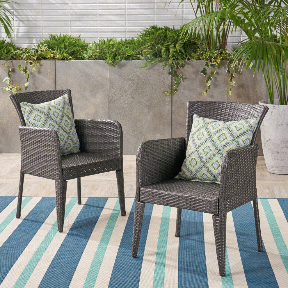 GDF Studio Daisy Outdoor Gray Wicker Dining Chair, Set of 2