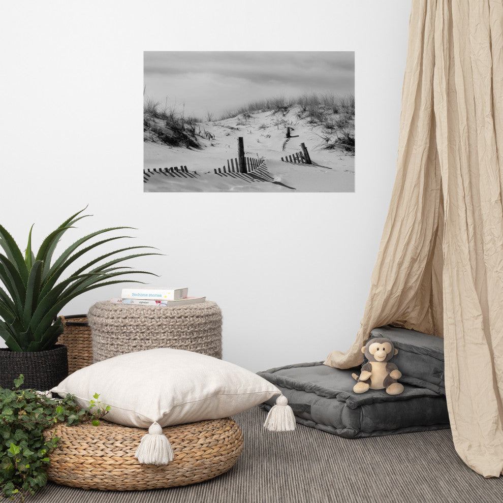 Buried Fences Landscape Photo, Black & White Unframed Wall Art Print, 24" X 36"