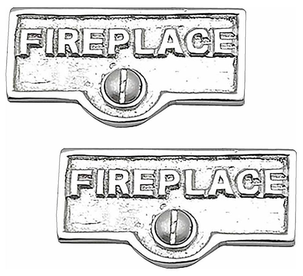 2 Switch Plate Tags FIREPLACE Name Signs Labels Chrome Brass |