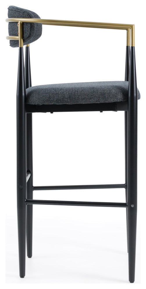 Modrest Buchtel Mid-Century Dark Grey, Gold Arm, Black Bar Chair