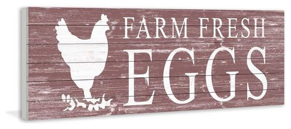 "Farm Fresh Eggs" Painting Print on White Wood, 45"x15"