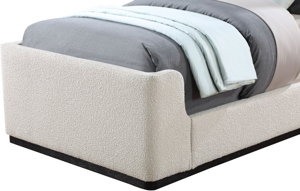 Oliver Boucle Fabric Upholstered Bed, Cream, Twin