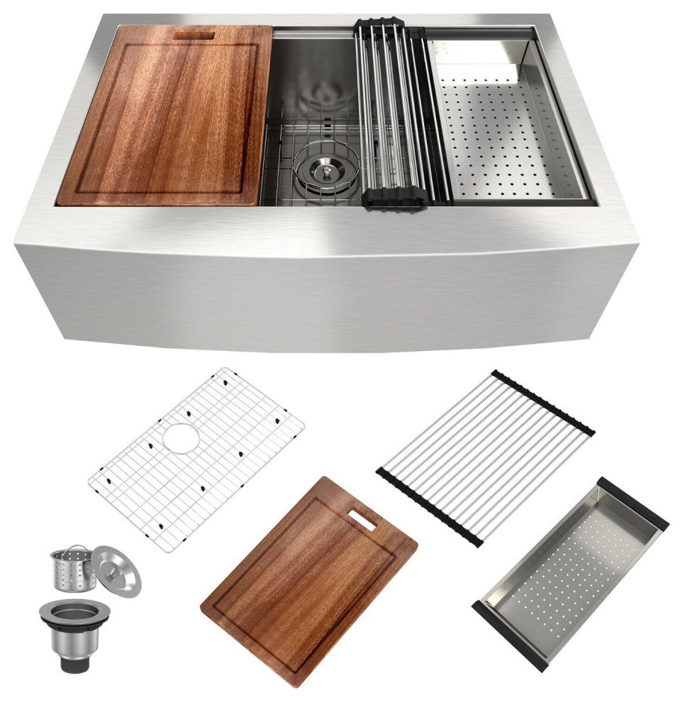 CASAINC Stainless Steel Farmhouse Single Bowl Kitchen Sink with Accessories, 33