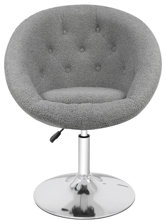 Antoinette Round Tufted Vanity Chair, Gray Boucle