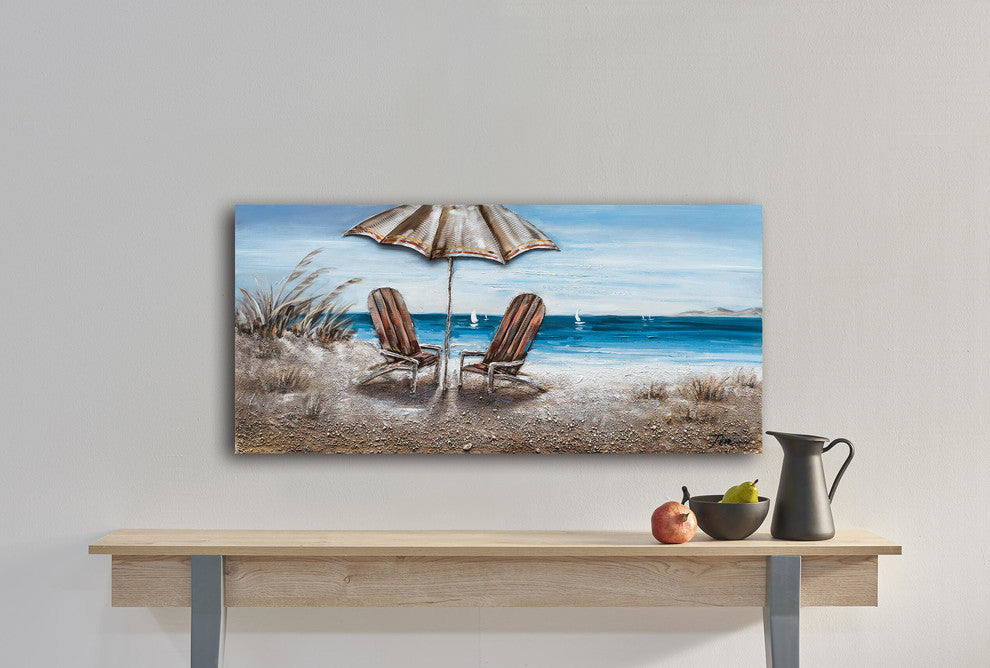 "Beach Chairs" Hand Painted Canvas Art, 55"x27.5"