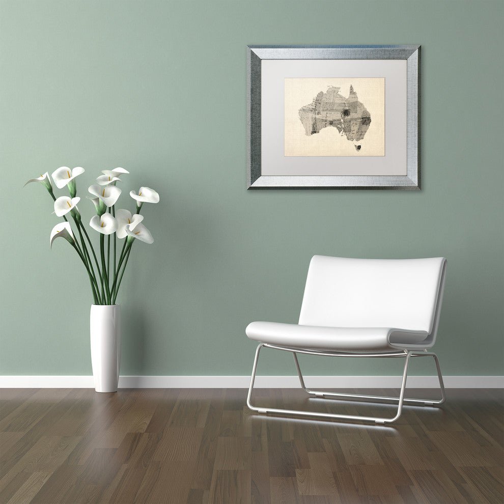 Michael Tompsett 'Australia Postcard Map' Matted Framed Art, White Mat, 14"x11"