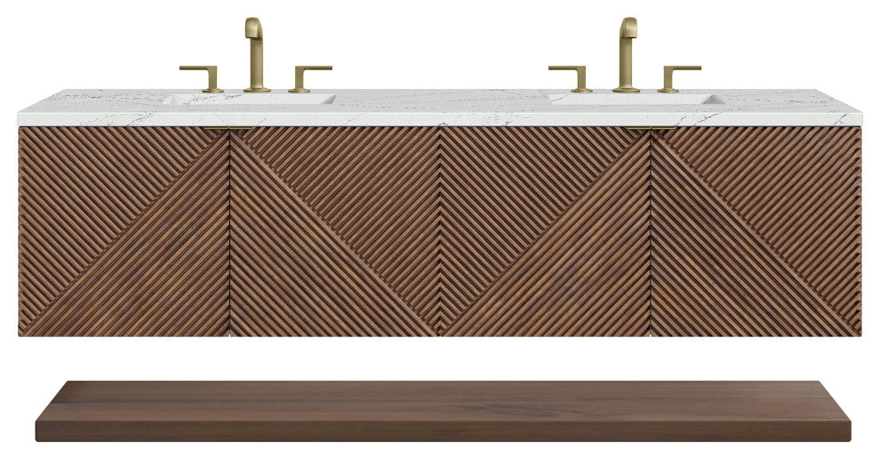James Martin Marcello Bath Vanity, Chestnut, 72", Ethereal Noctis, Three-Hole