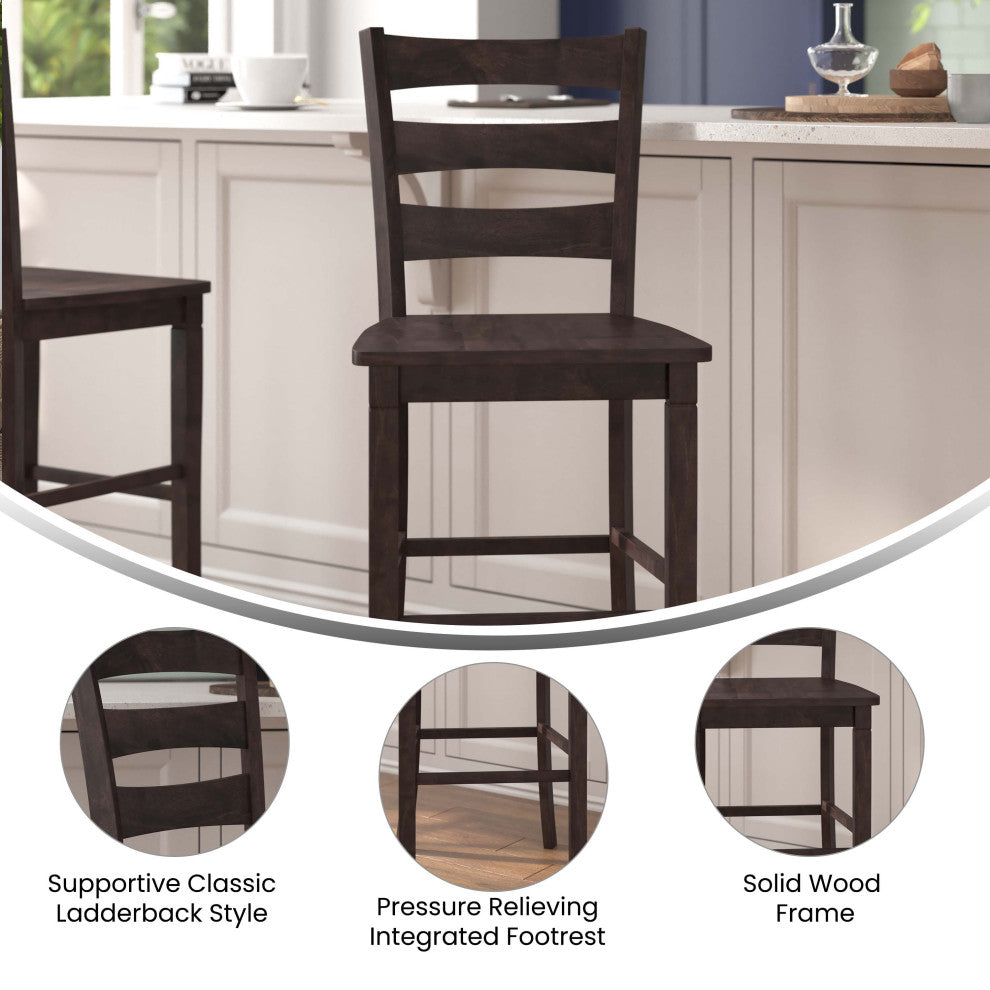 Set of 2 29" High Ladderback Counter Height Barstool, Gray Wash Walnut