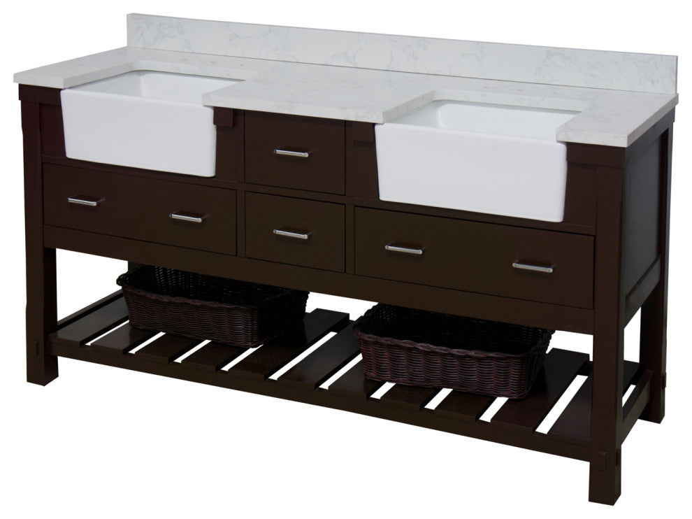 Charlotte 72" Bathroom Vanity, Chocolate, Engineered Carrara