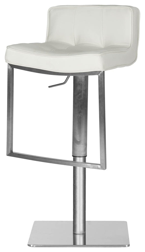 Elegant Bar Stool, Stainless Steel Frame and Curved Tufted PU Leather Seat, Whit