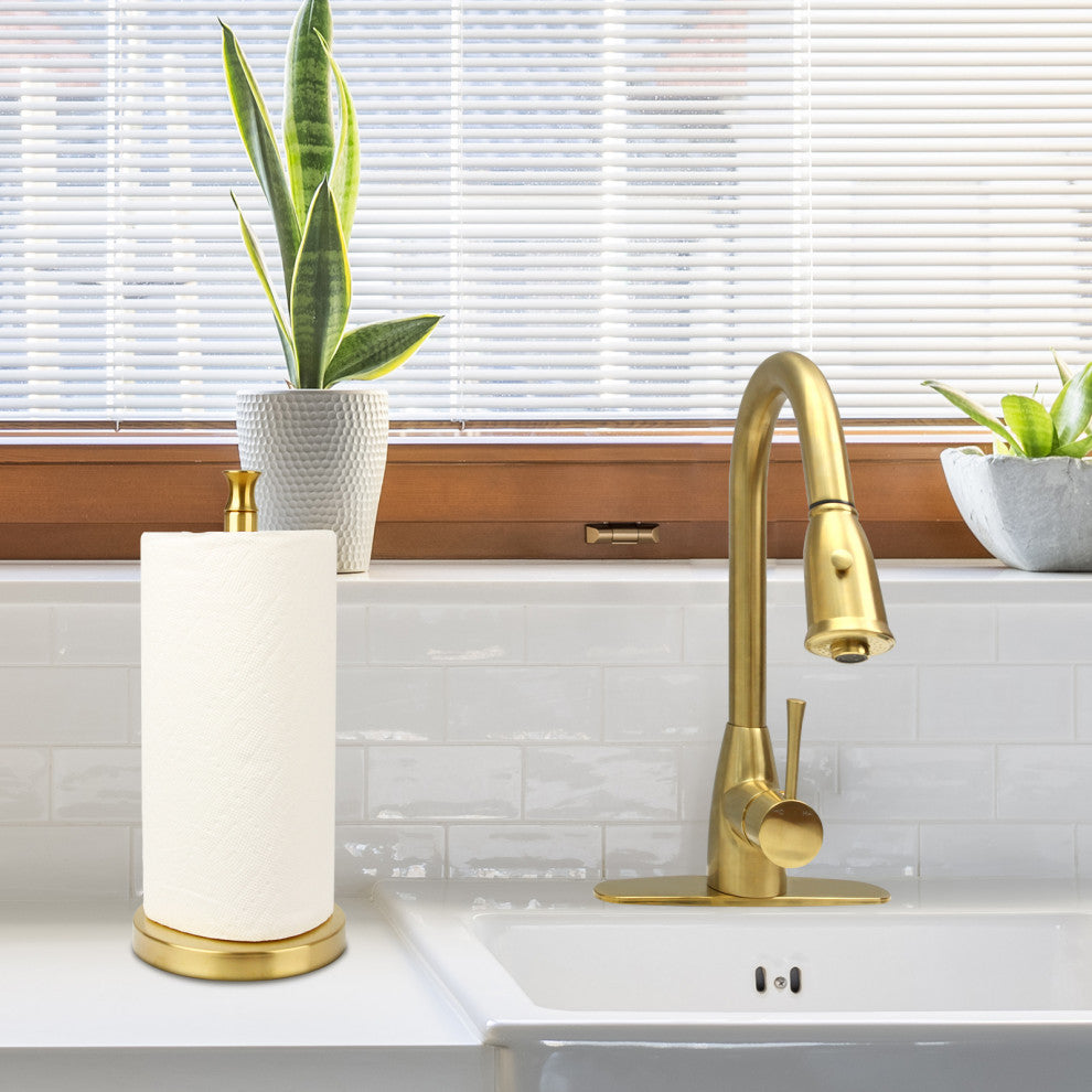 Paper Towel Holder Roll Dispenser Stand for Kitchen CounterandDining Room Table, Brushed Gold