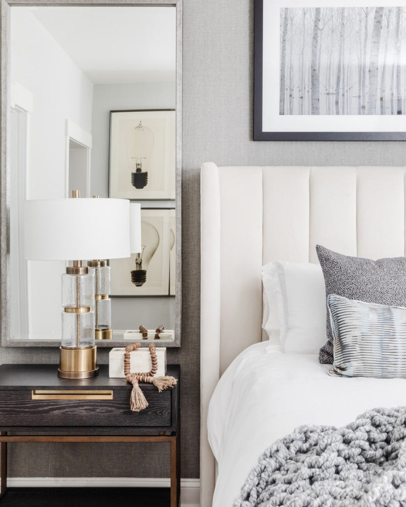 Mid Century Hammered Glass Cylinder Table Lamp, Brass Bronze White Round Clear