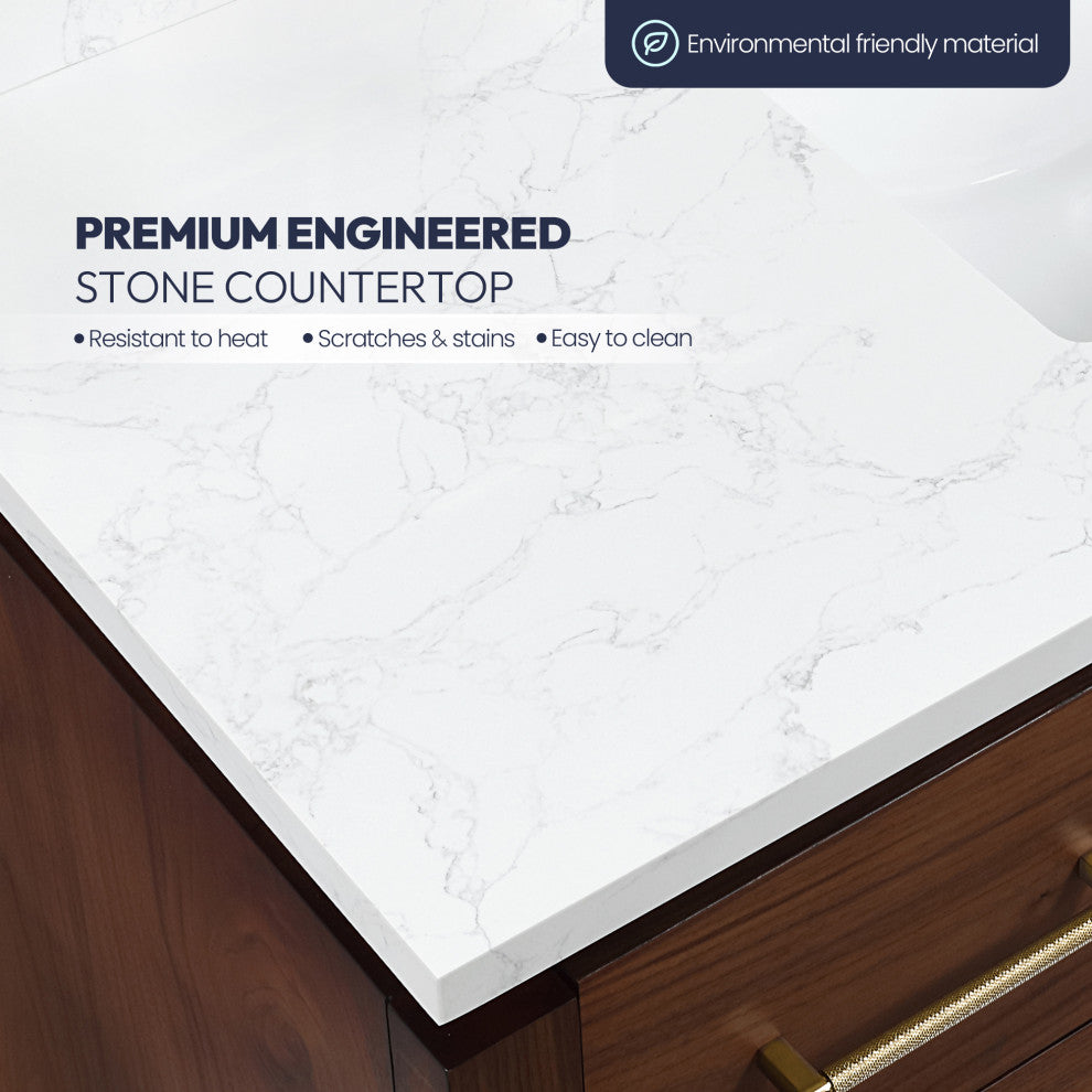 San Bath Vanity with Stone Top, Natural Walnut, 60" Single Sink, Single Vanity, No Mirror