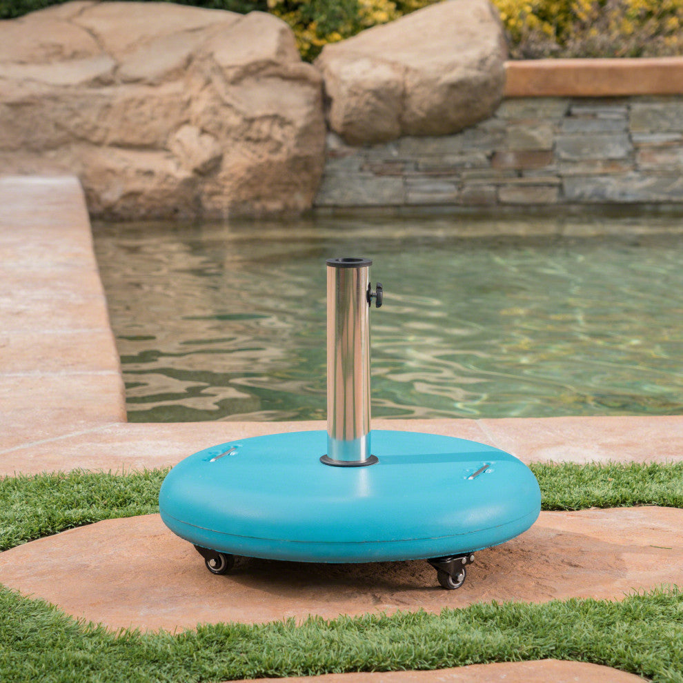 Louise Outdoor Concrete Circular 80lb Umbrella Base Holder, Teal