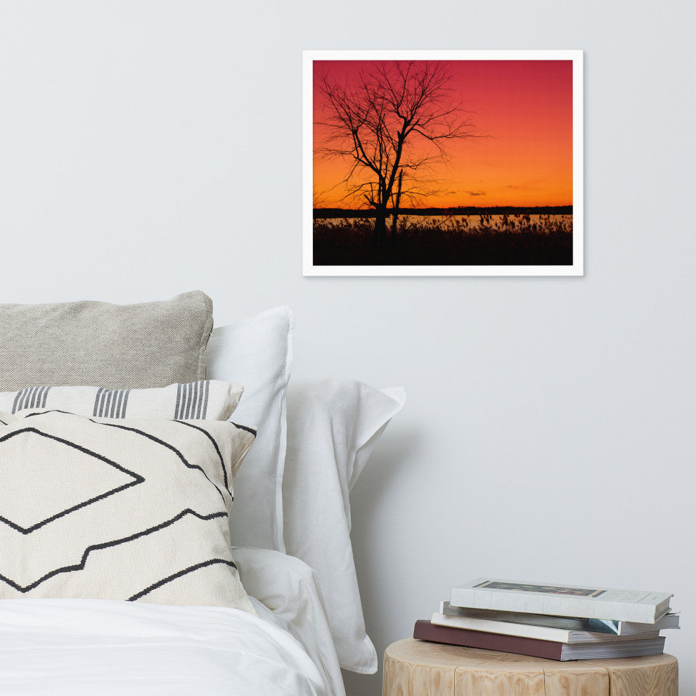 Burning Skies Rural Landscape Framed Photo Paper Wall Art Print, White, 16" X 20"