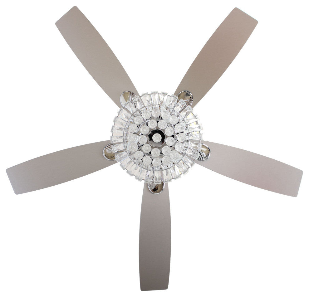 Modern Crystal Ceiling Fan With Lights and Remote Control, 5 Blades, Chrome