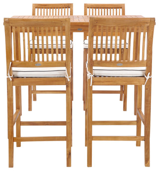 5 Piece Teak Wood Castle 55" Rectangular Patio Bistro Bar Set with 4 Barstools