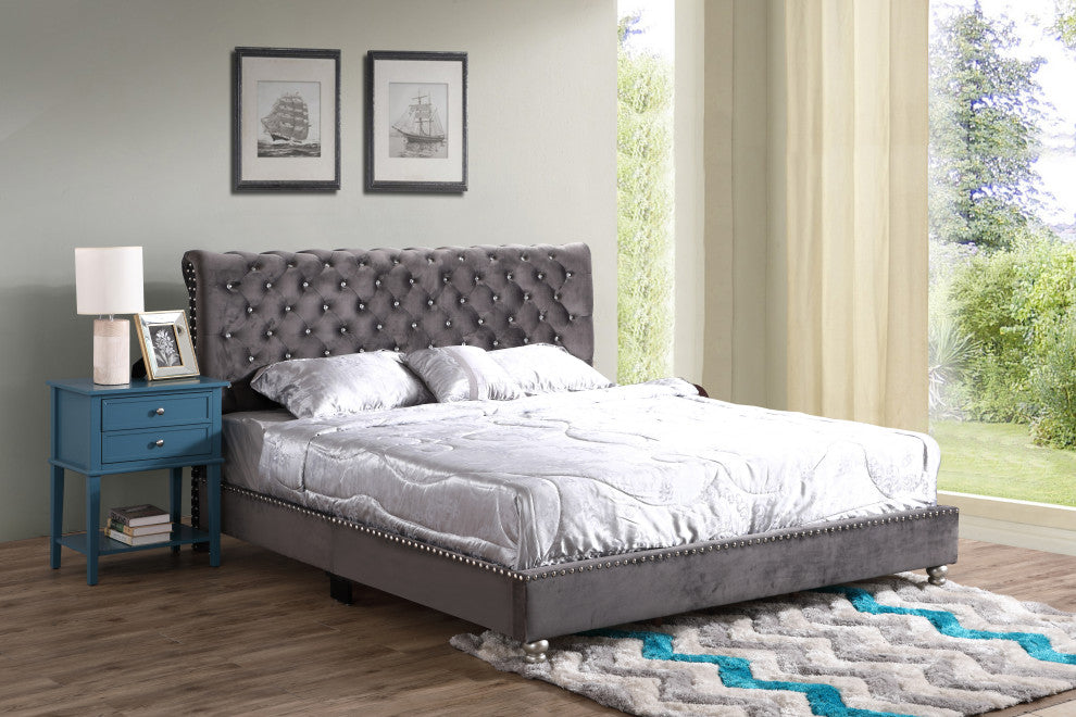 Princeton Tufted Upholstered Faux Leather Bed, Smoke Gray, King