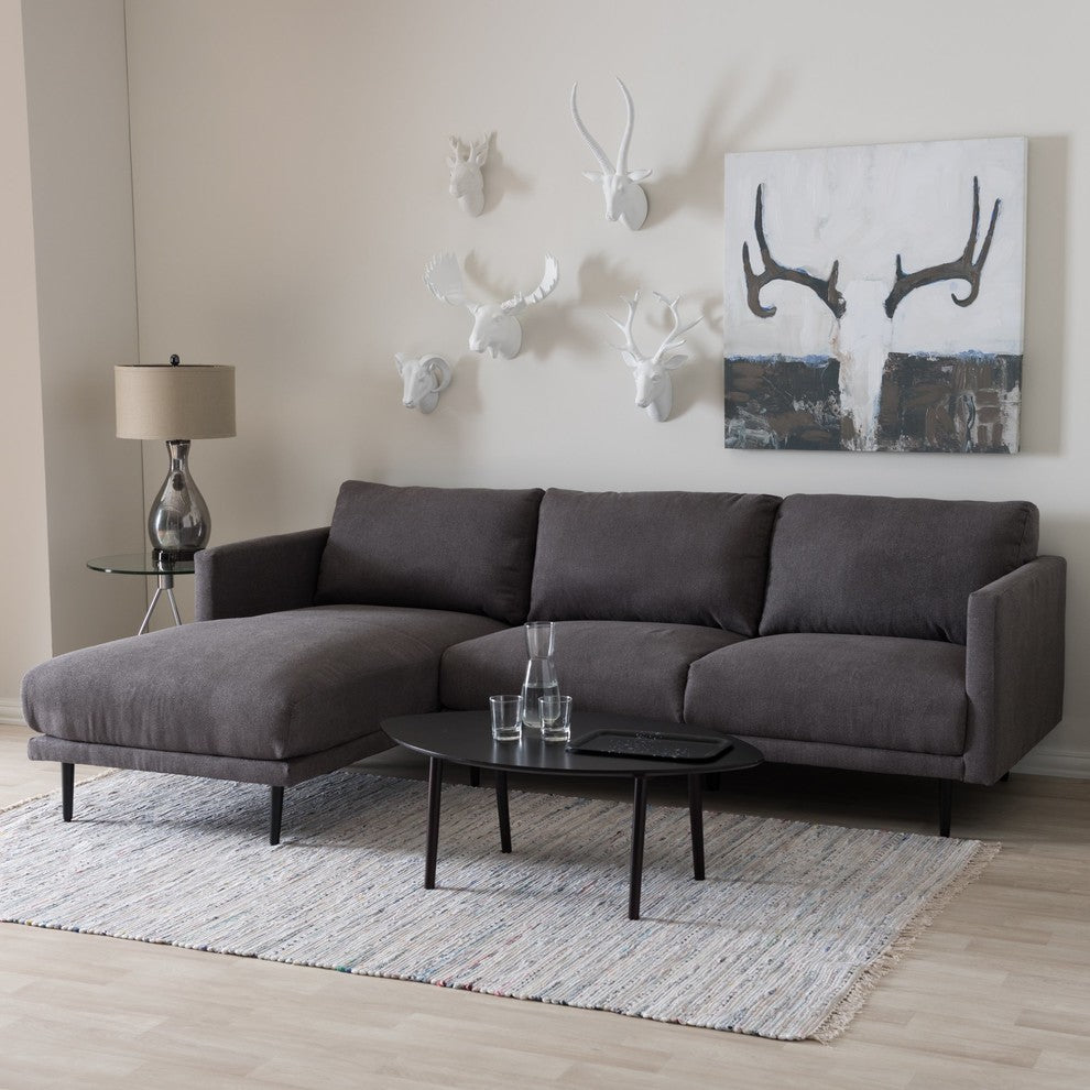 Riley Mid-Century Gray Fabric Upholstered Left Facing Chaise Sectional Sofa